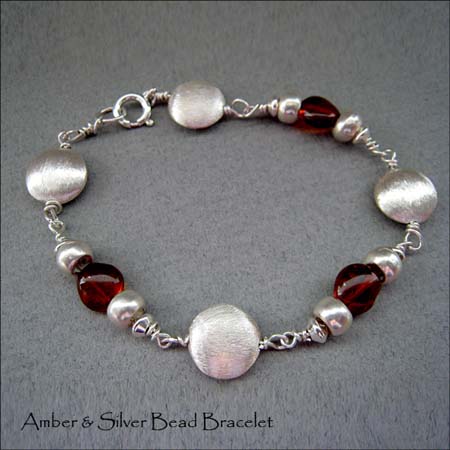 B - Amber &amp; Silver Heart Bracelet