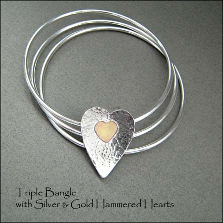 BA - Triple Bangle with Gold and Silver Hearts