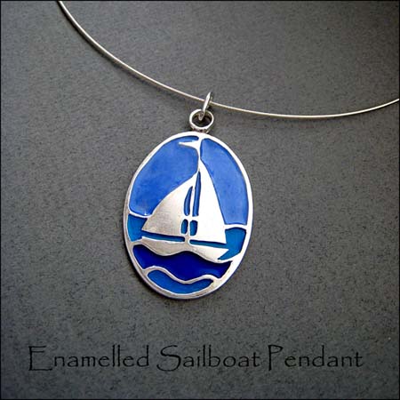 N - Enamelled Sailboat Pendant